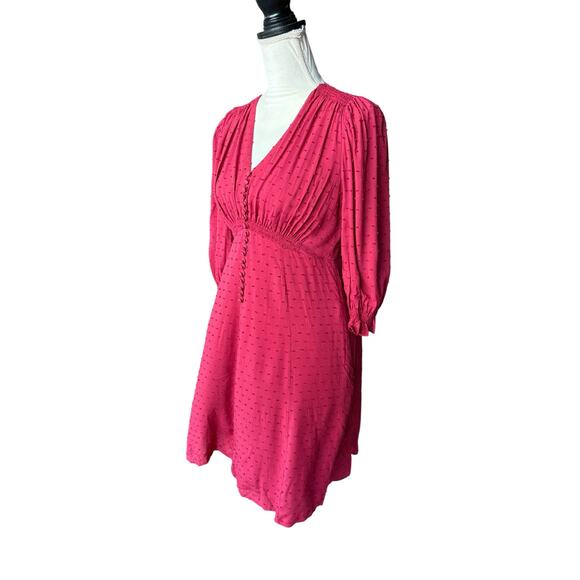 Gal Meets Glam Andrea Candy Apple V Neck 3/4 Sleeve Smocked Mini Dress - 0 - Picture 4 of 9